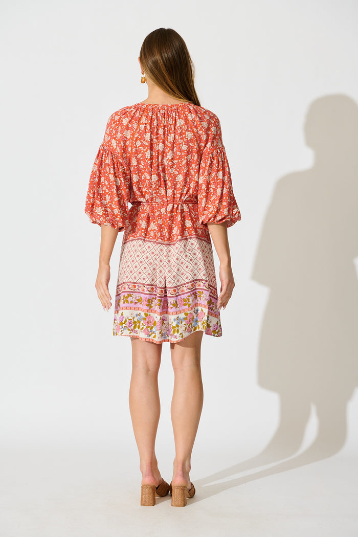 Conni Dress in Orange Boho Floral back