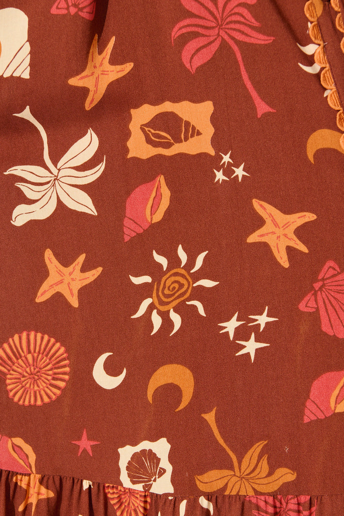 Harles Midi Shirt Dress in Multi Brown Summer Print fabric