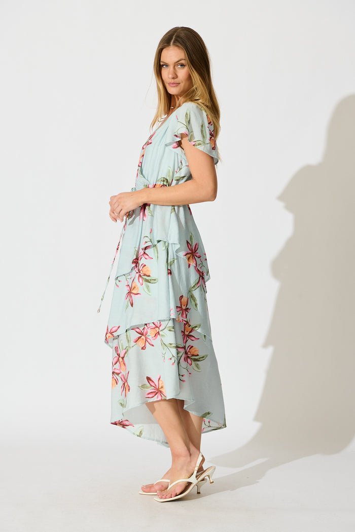 Melany Maxi Dress in Light Blue with Blush Floral side