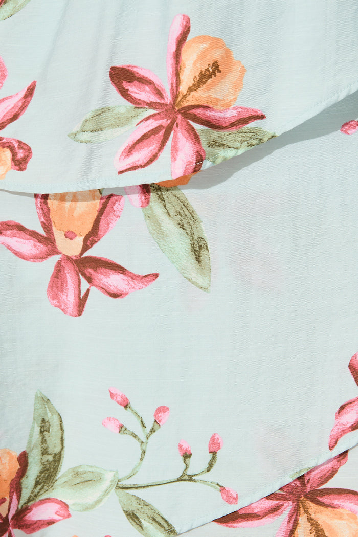 Melany Maxi Dress in Light Blue with Blush Floral fabric