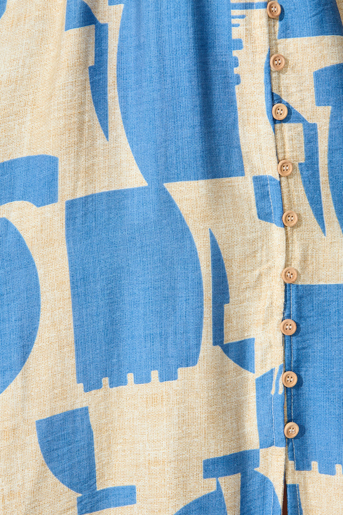Charli Midi Shirt Dress in Blue Geometric Print with Belt fabric