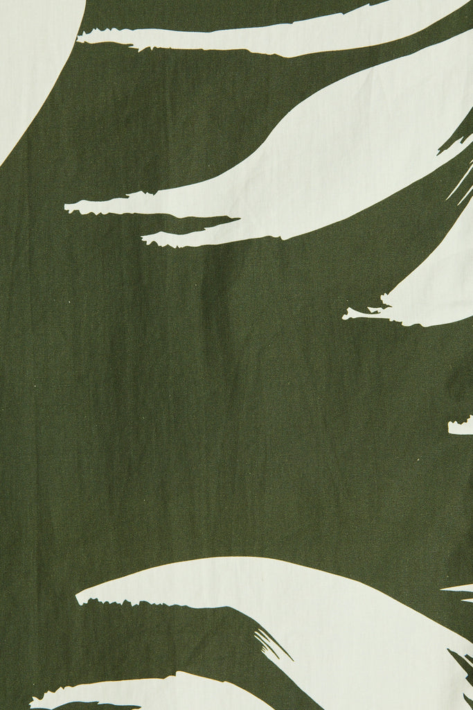 Margot Midi Dress in Green with White Leaf Cotton fabric