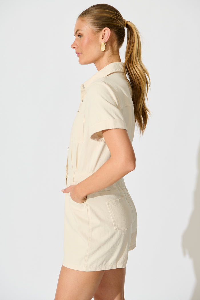 Velveta Playsuit in Beige Cotton side