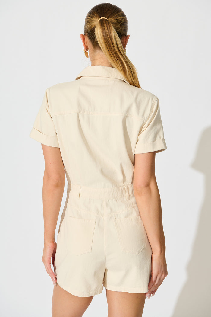 Velveta Playsuit in Beige Cotton back