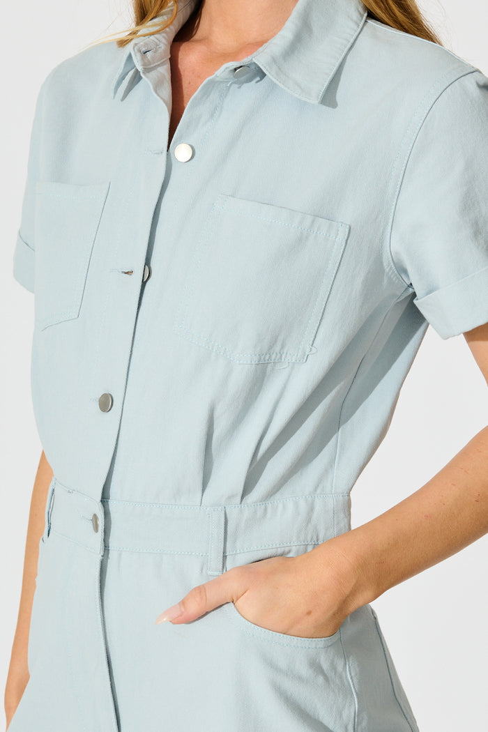 Velveta Playsuit in Light Blue Cotton detail