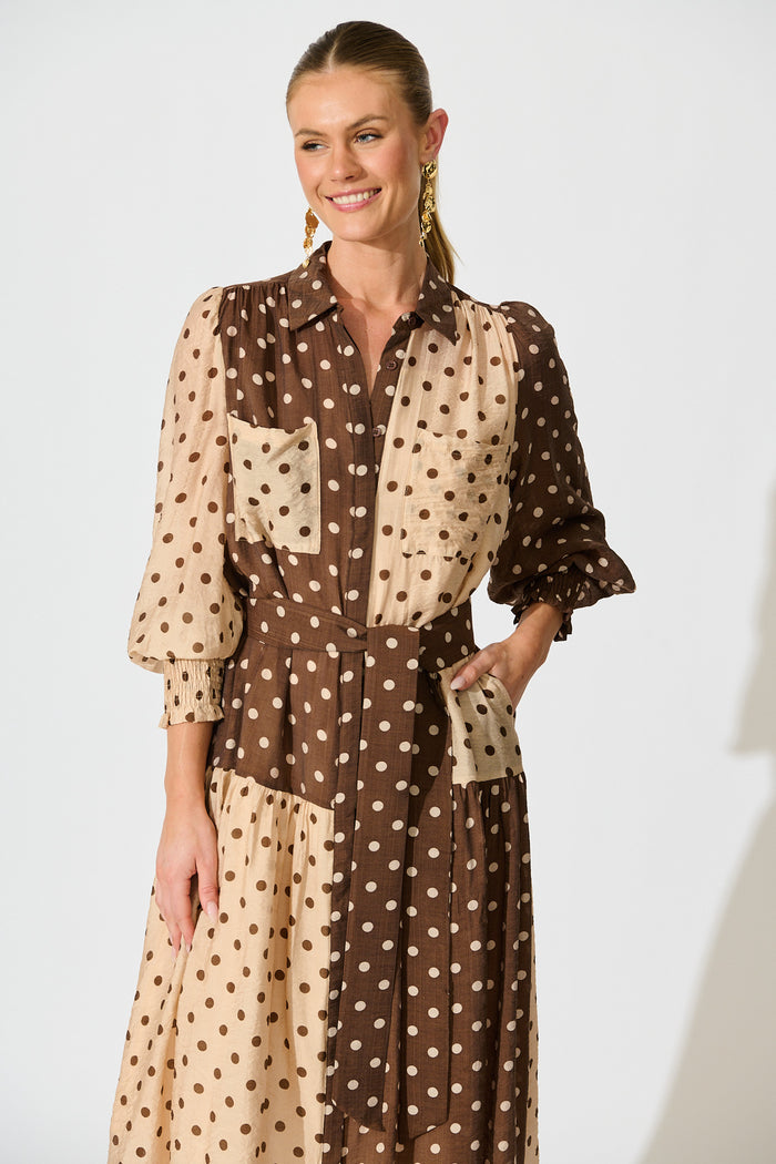 Isley Midi Shirt Dress Multi Brown Polka Dot