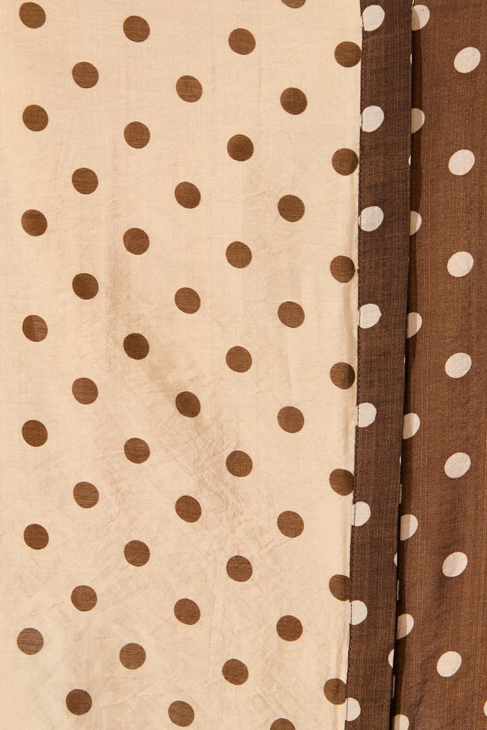 Isley Midi Shirt Dress in Multi Brown Polka Dot fabric