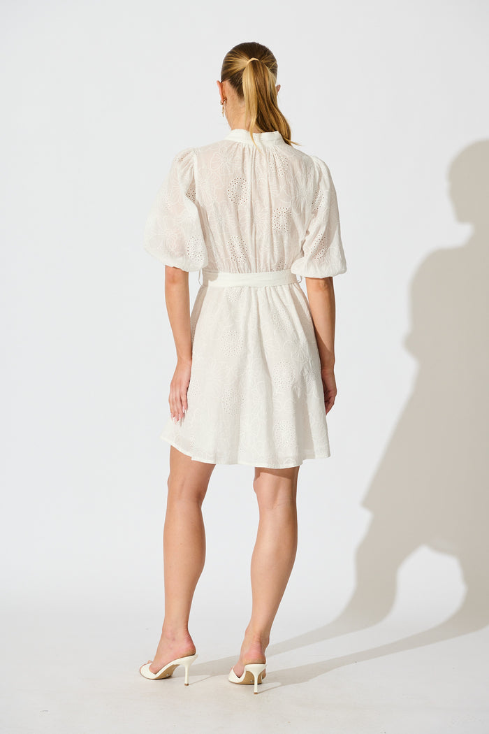 Ashlan Dress in White Floral Broderie Cotton back