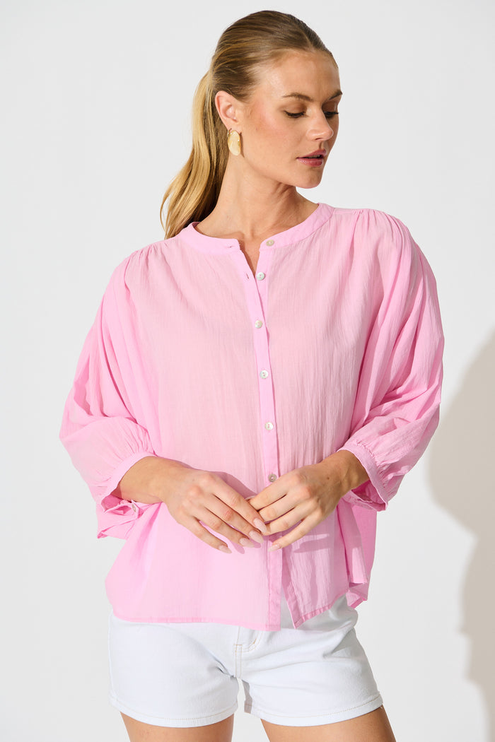 Riva Top in Pink Cotton front