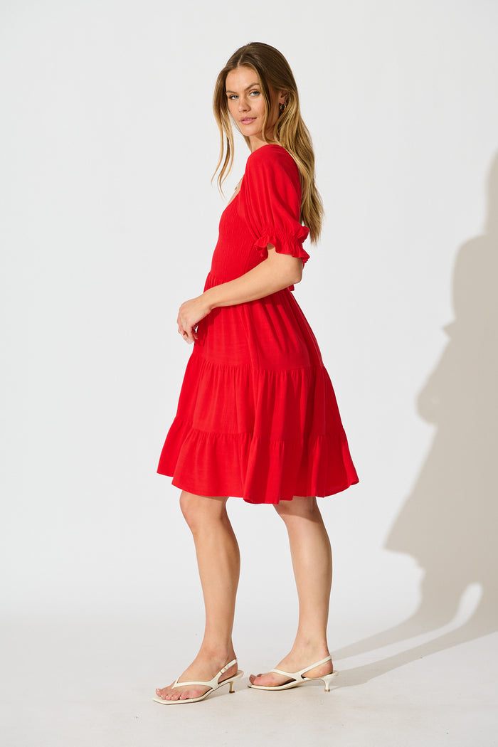 Cella Dress in Red Linen Blend side