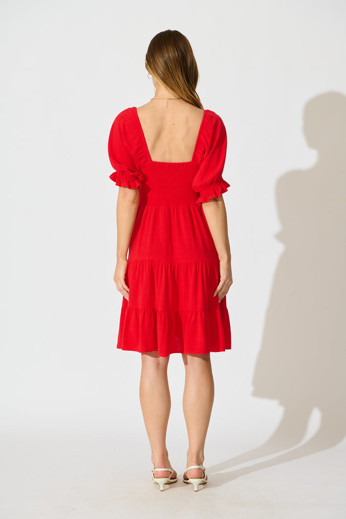 Cella Dress in Red Linen Blend back