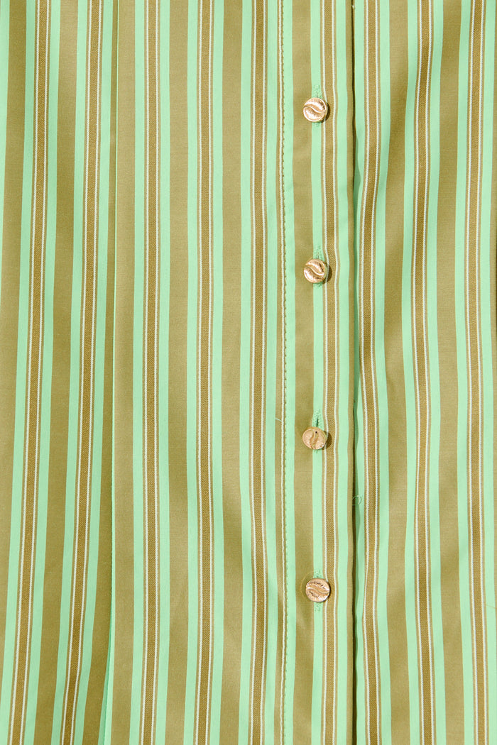 Tatiana Midi Shirt Dress in Green Stripe Cotton Blend fabric