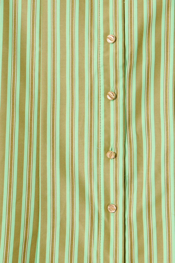 Tatiana Midi Shirt Dress in Green Stripe Cotton Blend fabric
