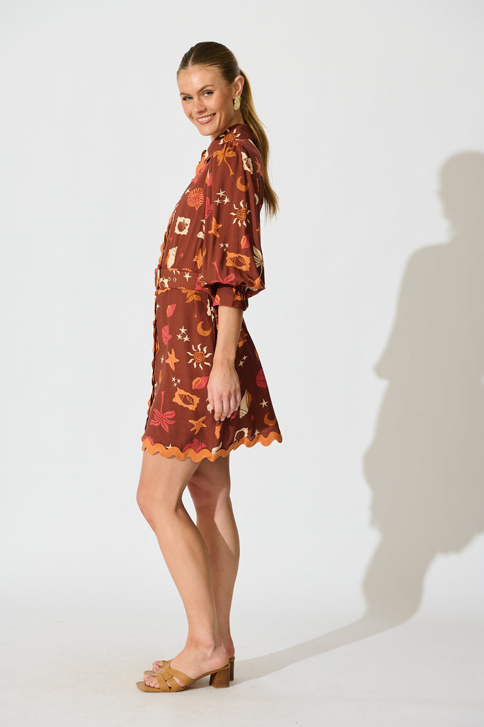 Charmain Dress in Multi Brown Summer Print side