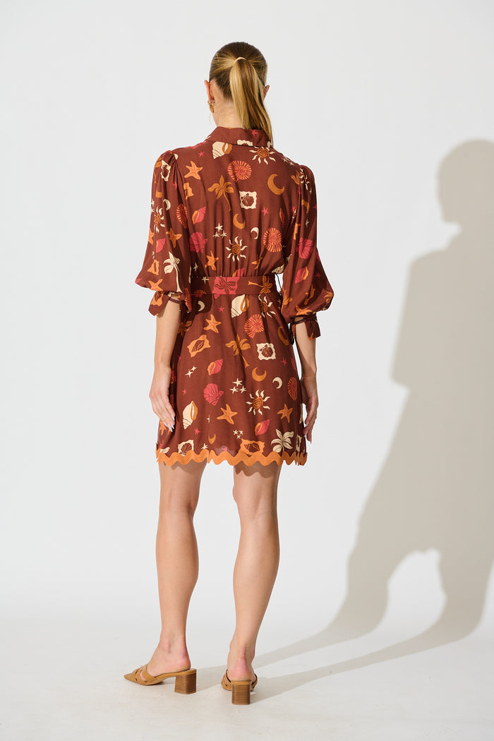 Charmain Dress in Multi Brown Summer Print back