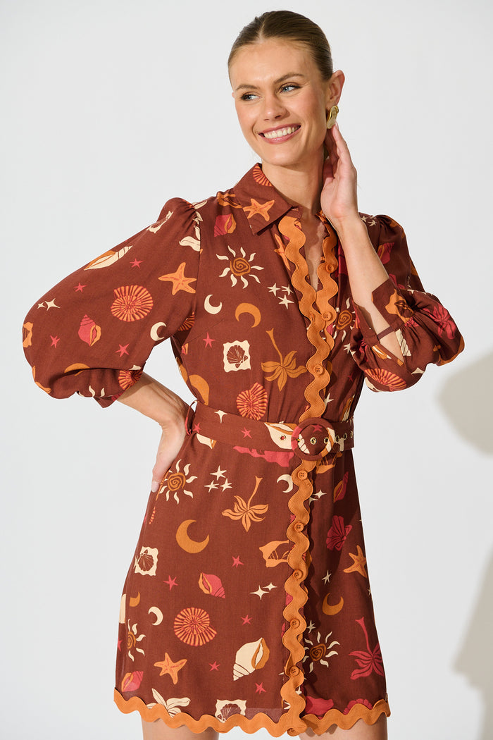 Charmain Dress in Multi Brown Summer Print front