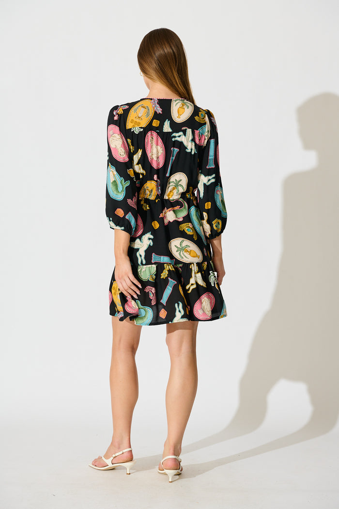 Ailany Dress in Black with Multi Print back