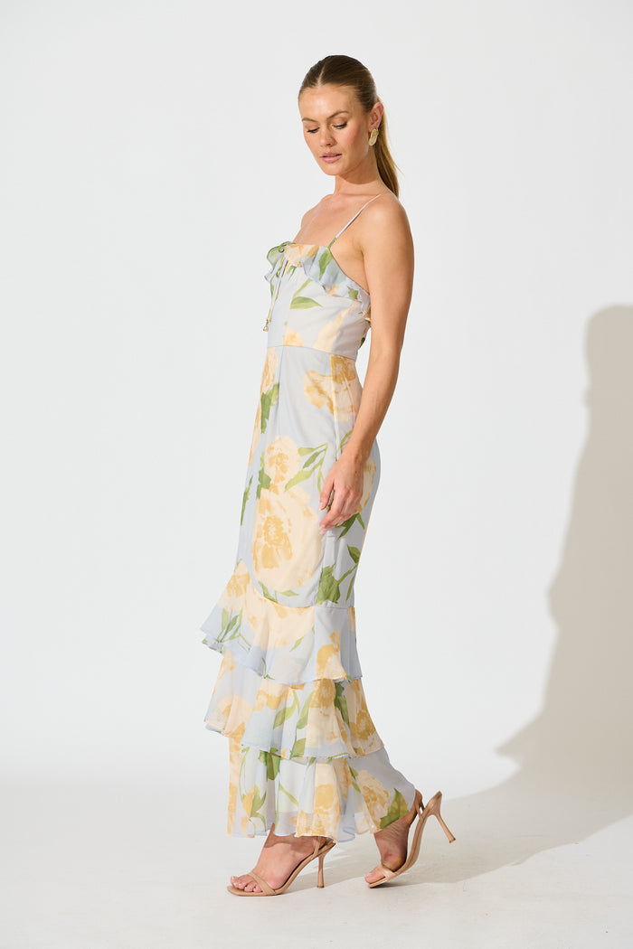 Ondina Maxi Dress in Blue Floral Chiffon side
