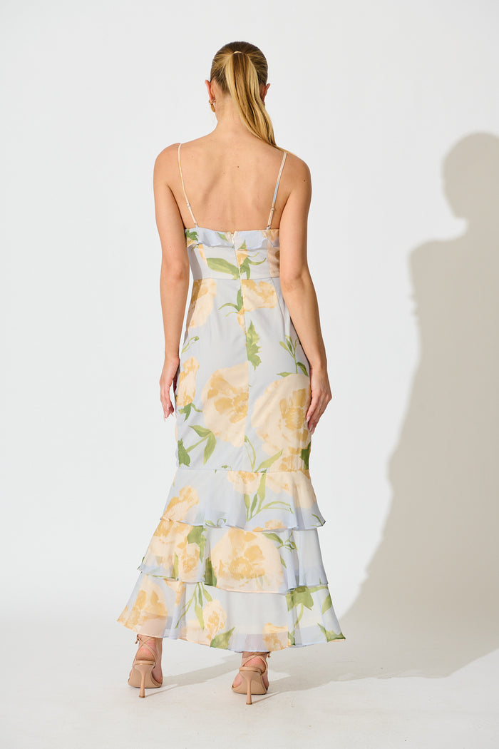 Ondina Maxi Dress in Blue Floral Chiffon back
