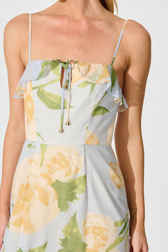 Ondina Maxi Dress in Blue Floral Chiffon detail