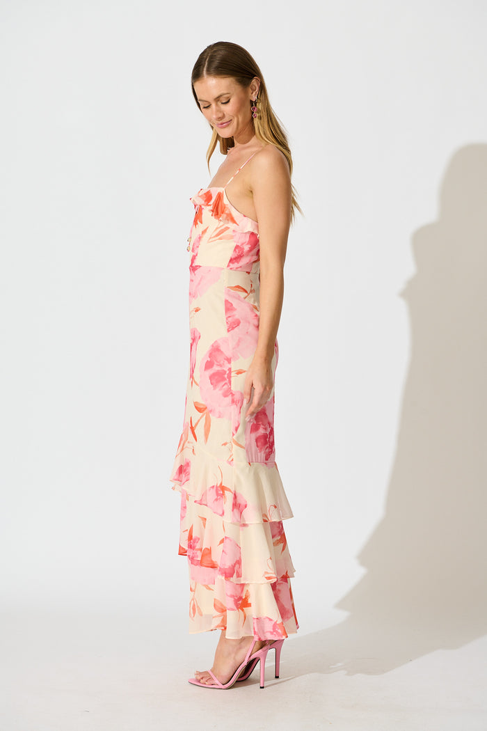 Ondina Maxi Dress in Pink Floral Chiffon side