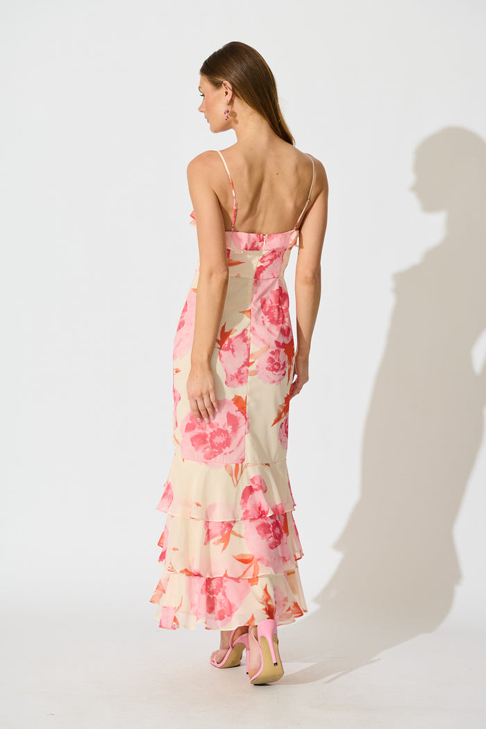 Ondina Maxi Dress in Pink Floral Chiffon back