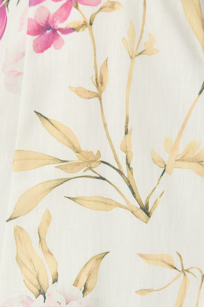 Devika Dress in White with Blue Floral fabric