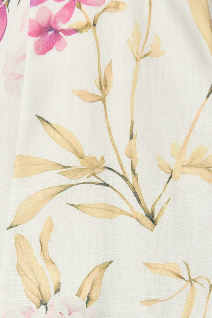 Devika Dress in White with Blue Floral fabric