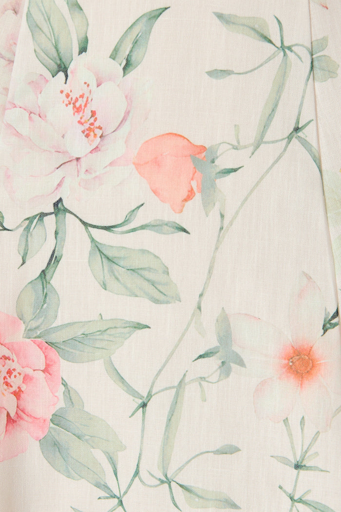 Devika Dress in White with Peach Floral fabric