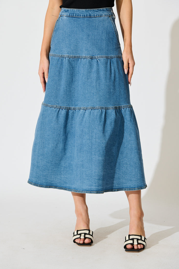 Marlon Maxi Denim Skirt in Blue front