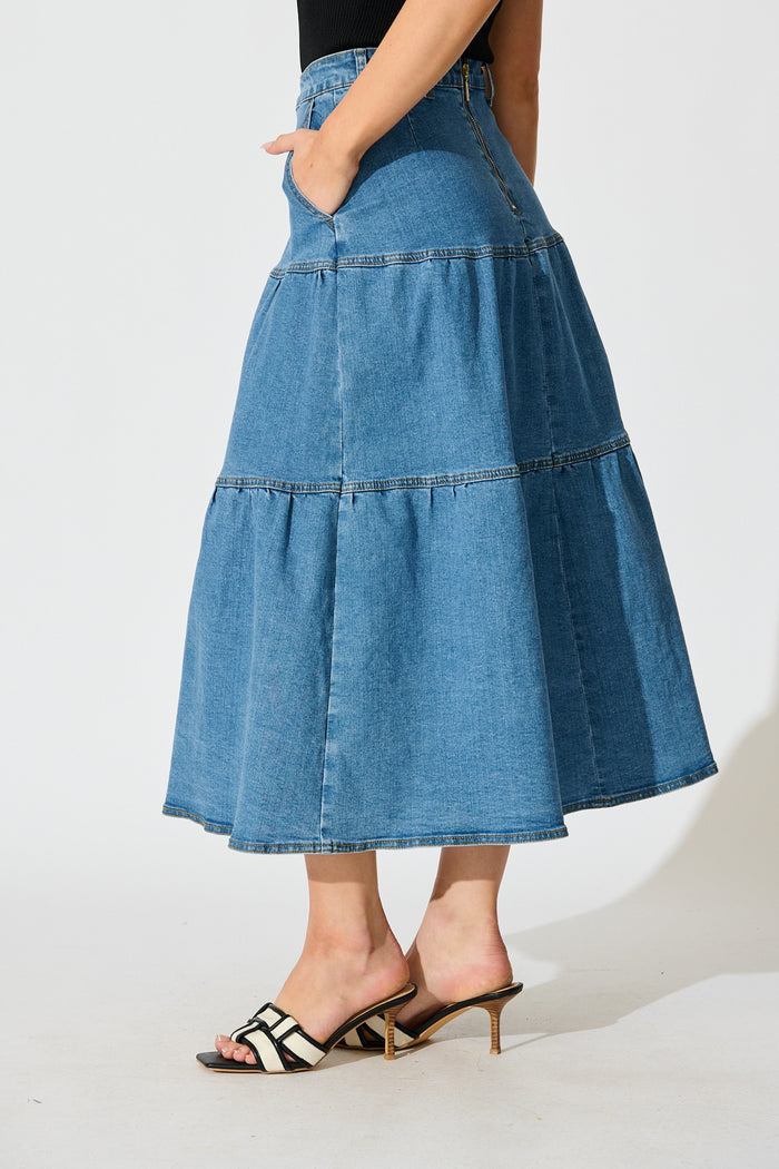 Marlon Maxi Denim Skirt in Blue side
