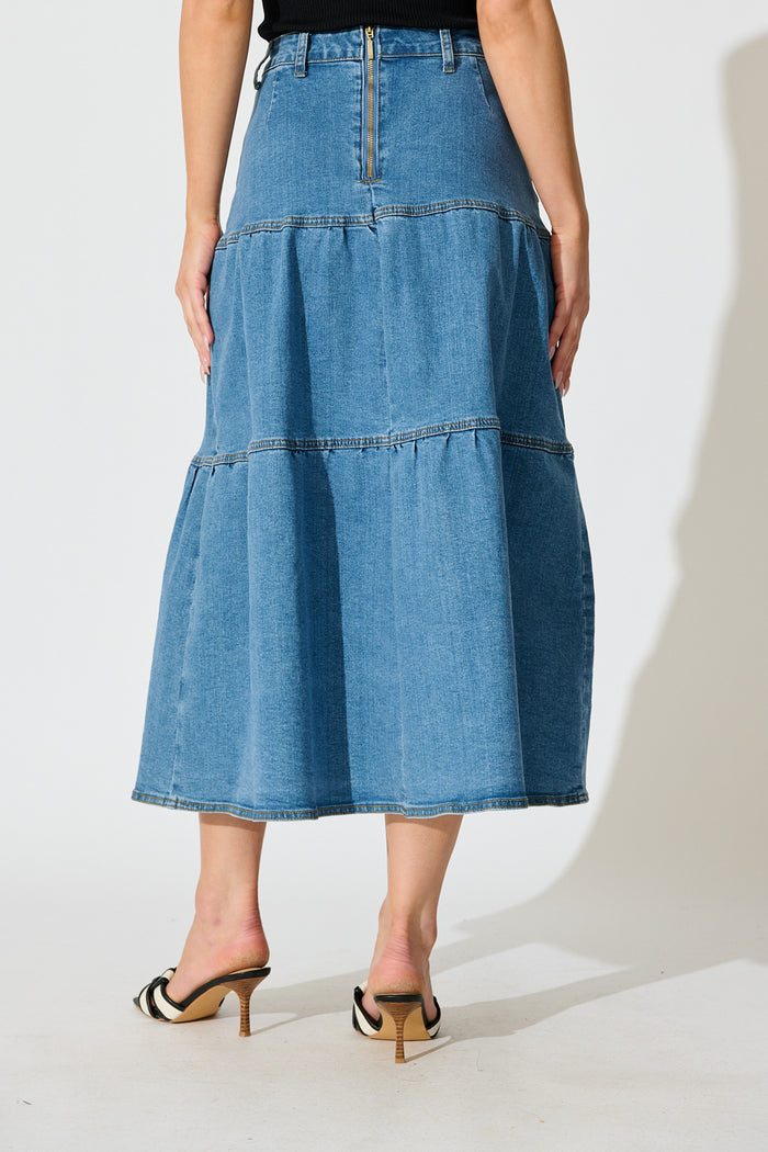 Marlon Maxi Denim Skirt in Blue back