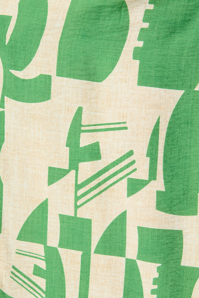 Charli Midi Shirt Dress in Green Geometric Print with Belt fabric