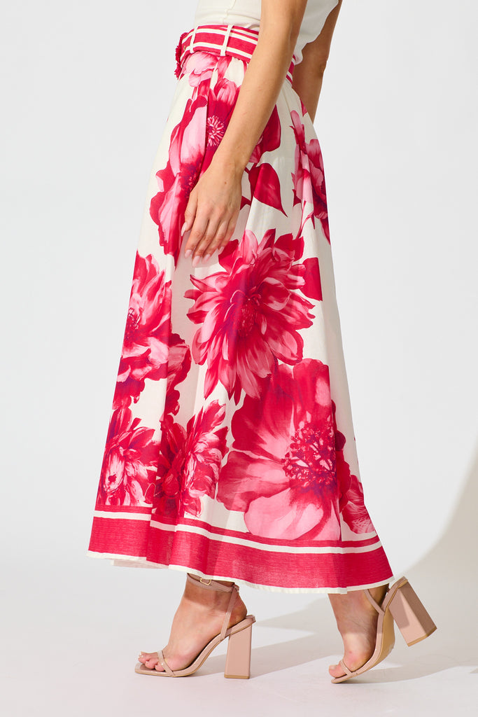 Jannie Maxi Skirt in Pink Floral Border Print Cotton side