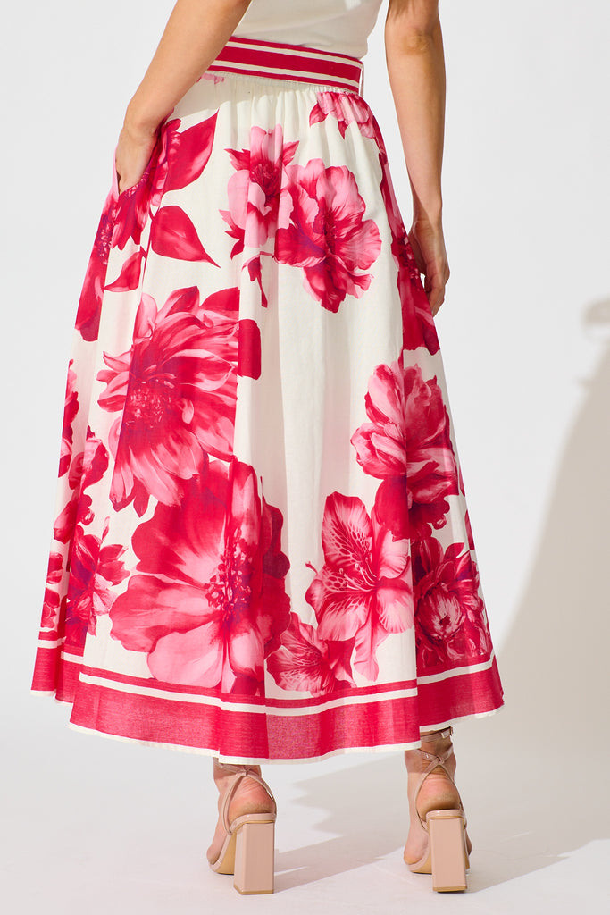 Jannie Maxi Skirt in Pink Floral Border Print Cotton back