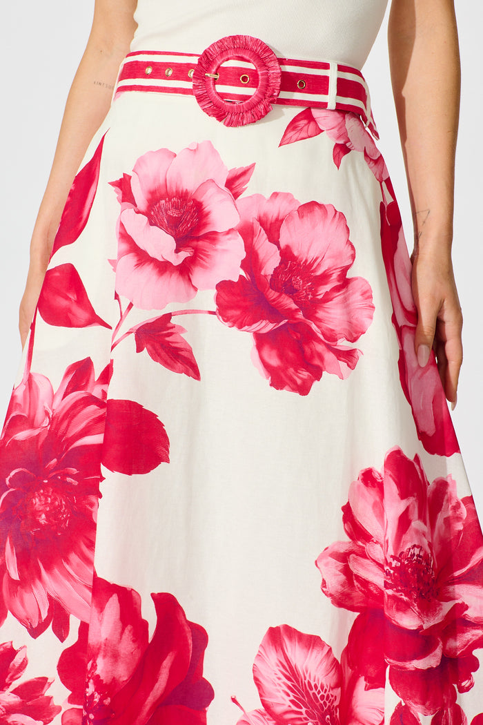 Jannie Maxi Skirt in Pink Floral Border Print Cotton detail