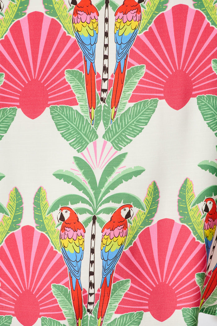 Aere Dress in White with Red Multi Tropical Print fabric