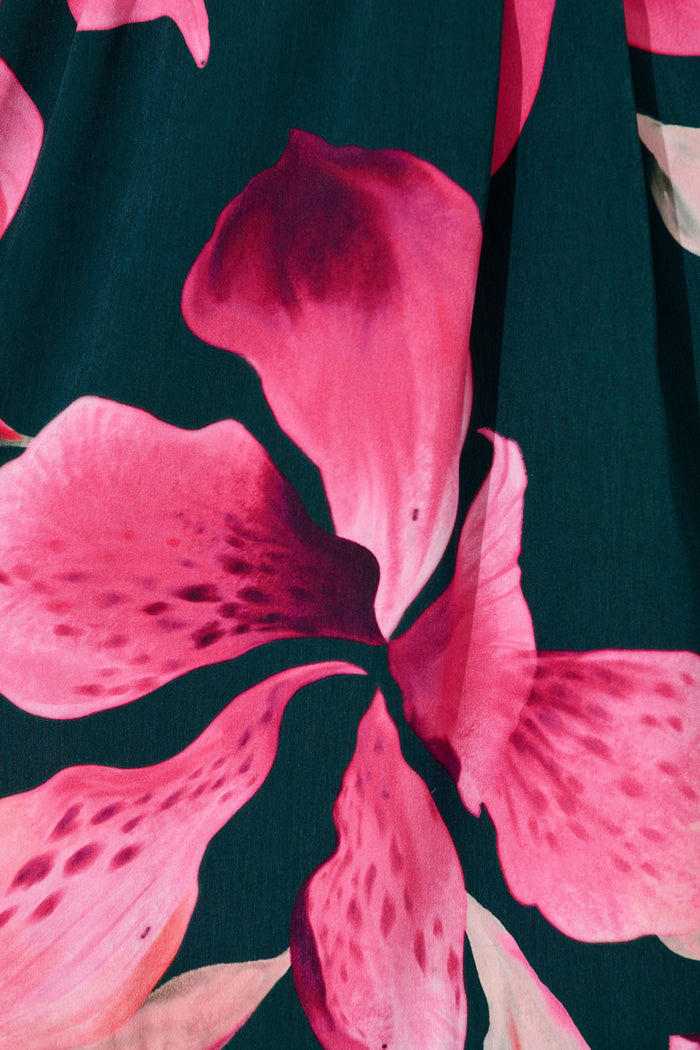 Petal Whisper Maxi Dress in Emerald with Pink Floral fabric