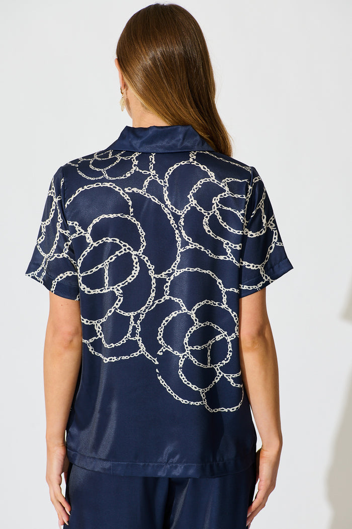 Zoi Shirt in Navy Floral Satin back