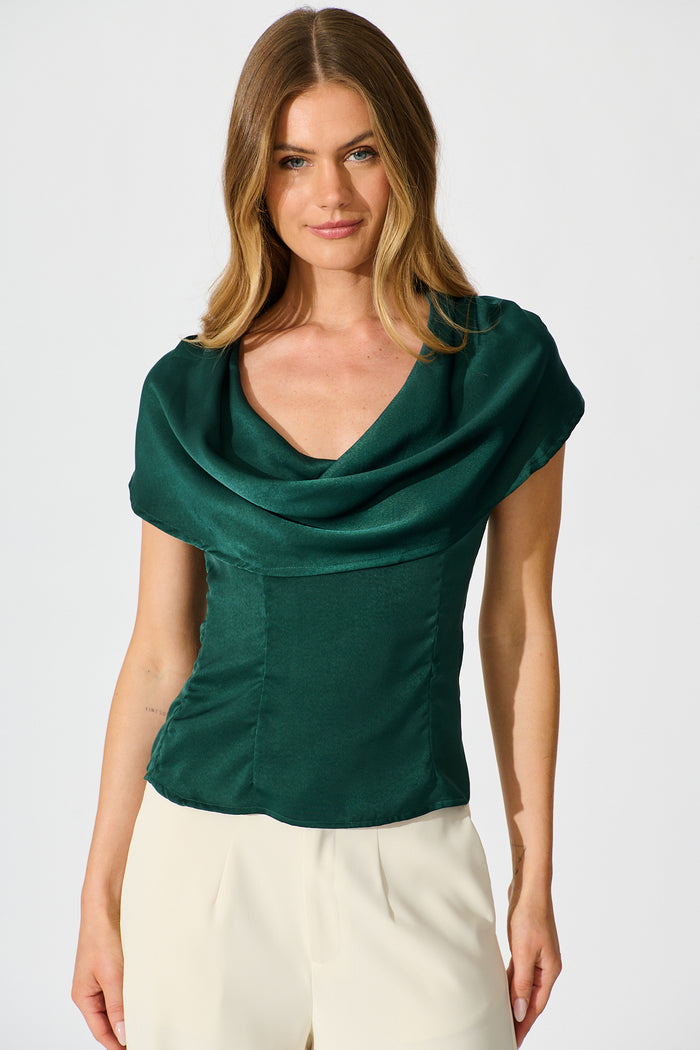 Haven Top in Emerald Satin front