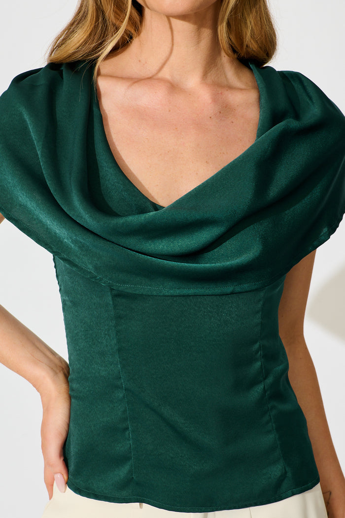 Haven Top in Emerald Satin detail