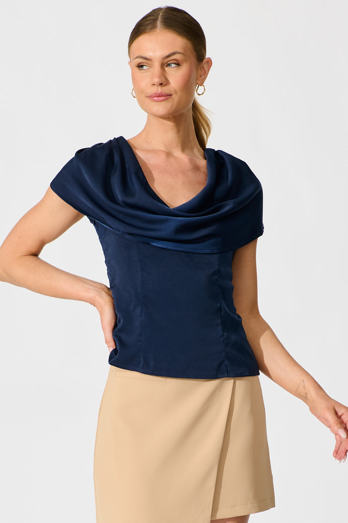 Haven Top in Navy Satin front