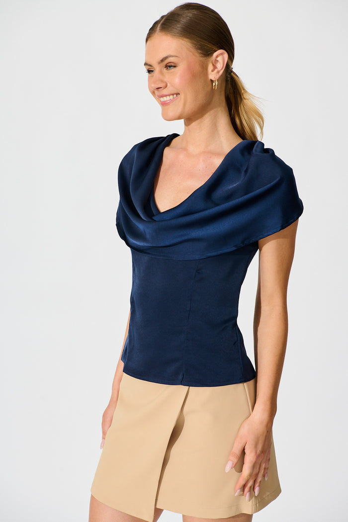 Haven Top in Navy Satin side
