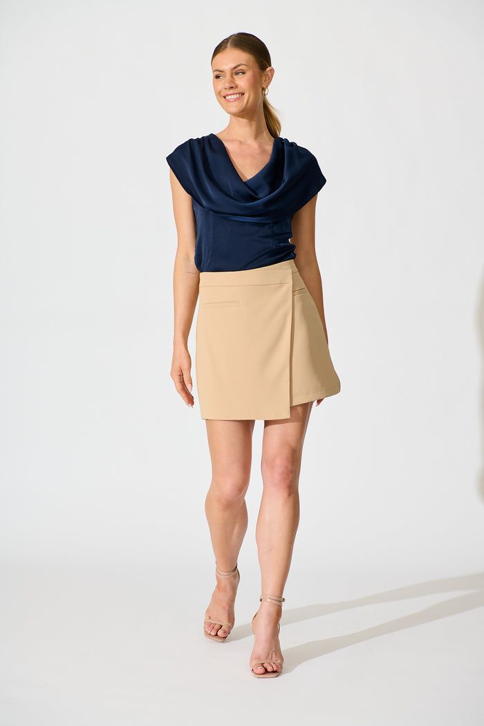 Haven Top in Navy Satin full length