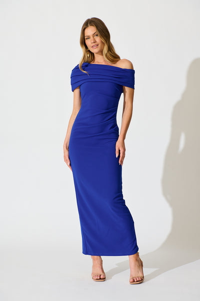 cobalt blue off the shoulder dress Mazari Maxi in size:10 Yrs Classic Long-sleeve A-line Split popular homecoming dress
