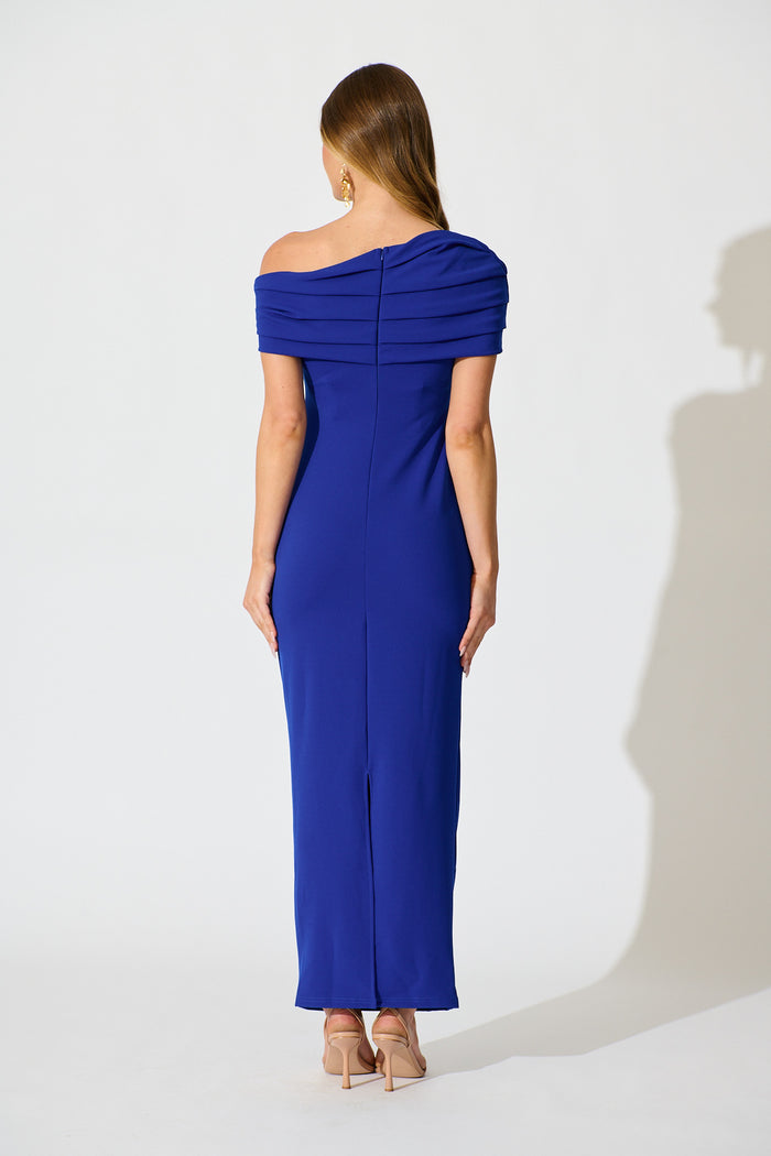 Mazari One Shoulder Maxi Dress in Cobalt Blue back