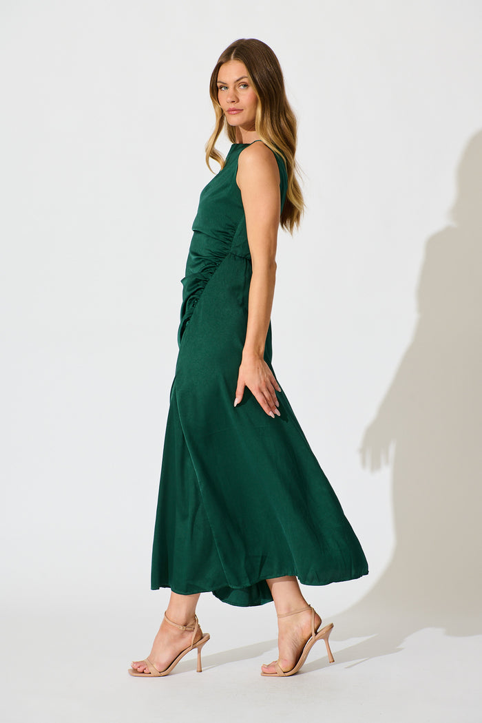 Ensley Maxi Dress in Emerald Satin side