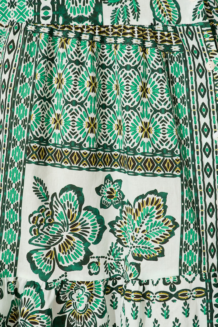Sable Maxi Shirt Dress in Green with White Patchwork Cotton fabric