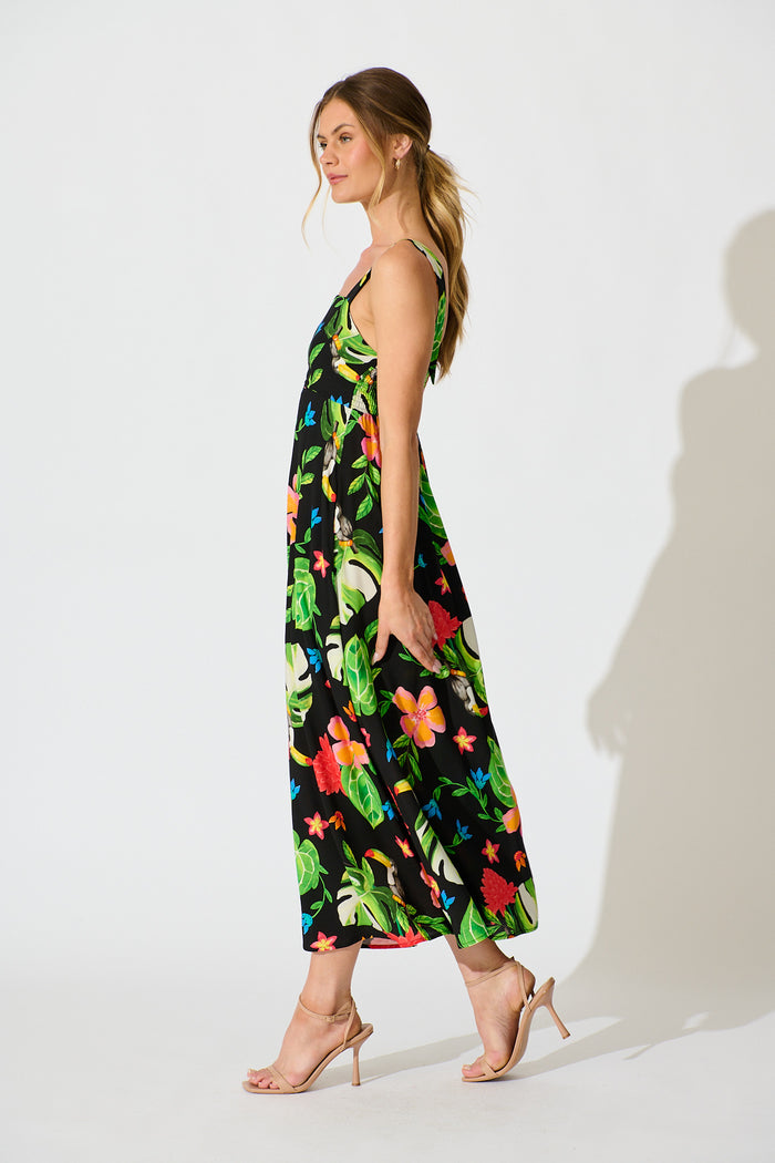 Alizee Maxi Sundress in Multi Parrot Print side