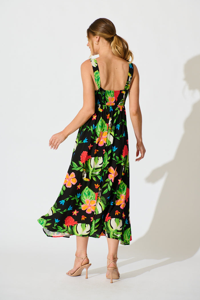 Alizee Maxi Sundress in Multi Parrot Print back